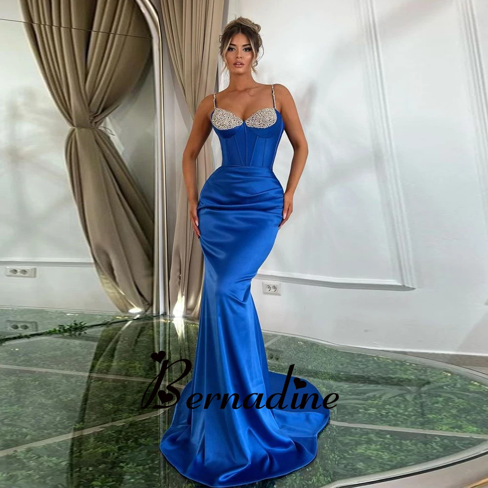 

Bernadine Graduation Dresses Trendy Spaghetti Straps Evening Dresses For Wedding Beadings Mermaid Sweep Train Robes De Soirée