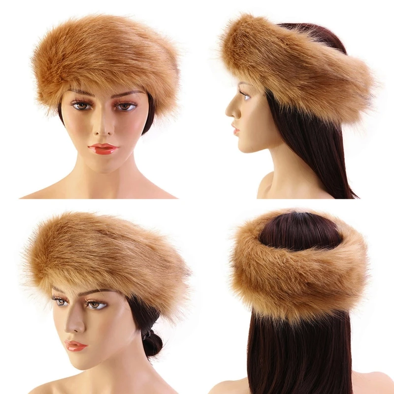 Fluffy Winter Warm Hairbands Elastic Faux Fur Headbands Ear Warmers Ski Hats Cap Soft for Head Wrap Outdoor Accessories