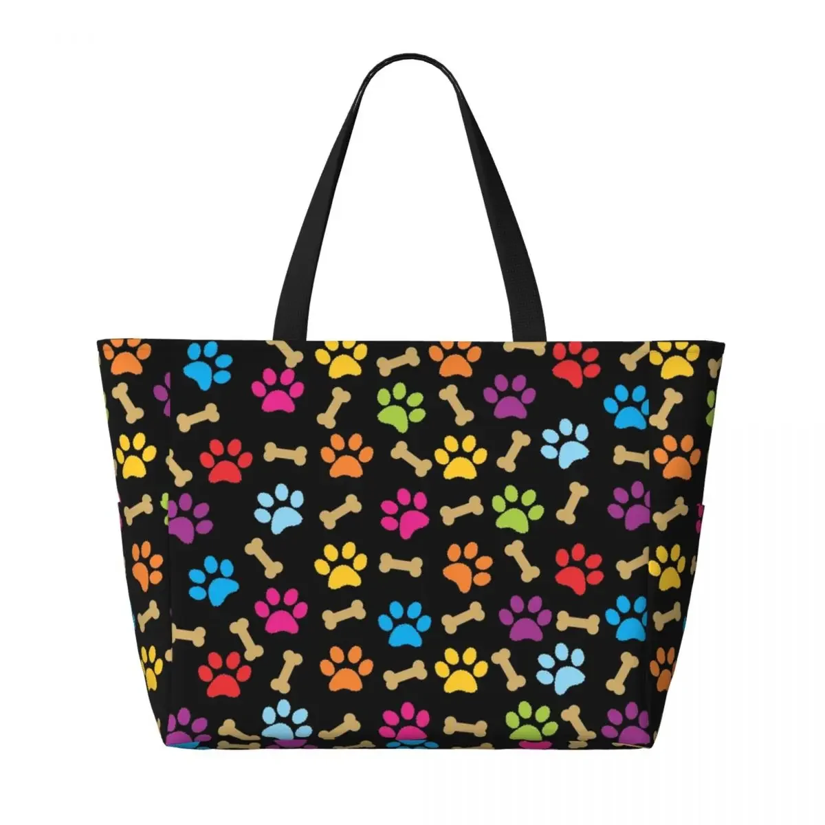 Custom Colorful Dog Paw Print Pattern Groceries Shopping Tote Bag Women Large Capacity Gym Beach Travel Bags