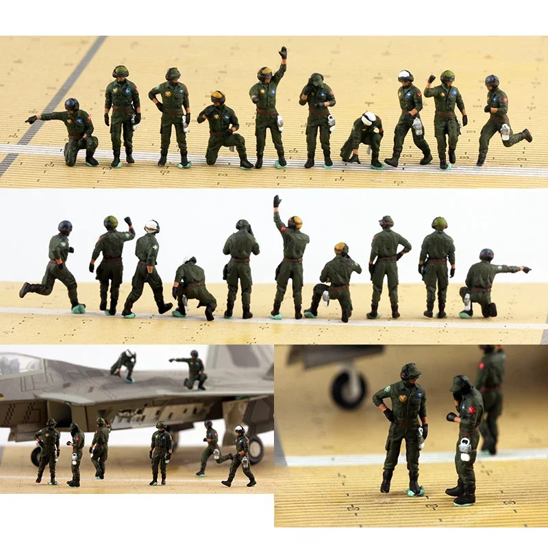 10 Pcs 1:72 Soldier Action Figure Aircraft Carrier Ground Service Doll Toys DIY Scene Accessory Display Fan 2024 New Version