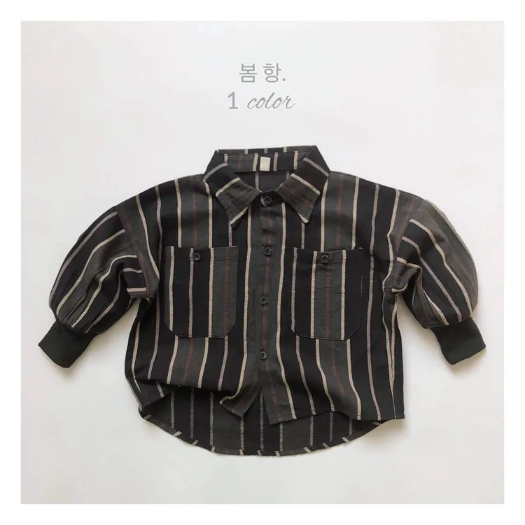 

Childrens Boys Striped Shirt Personalized Retro Spring Autumn Turndown Collar Kids Boys Shirts Trendy Stylish Toddler Boys Shirt