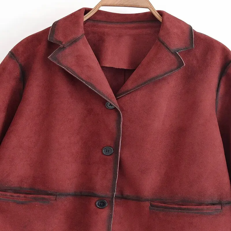 Printemps 2025 femmes longue Sve Faux cuir velours Texture costume Jaet nouveauté chaleur trajet Sle coupe ample ort manteau