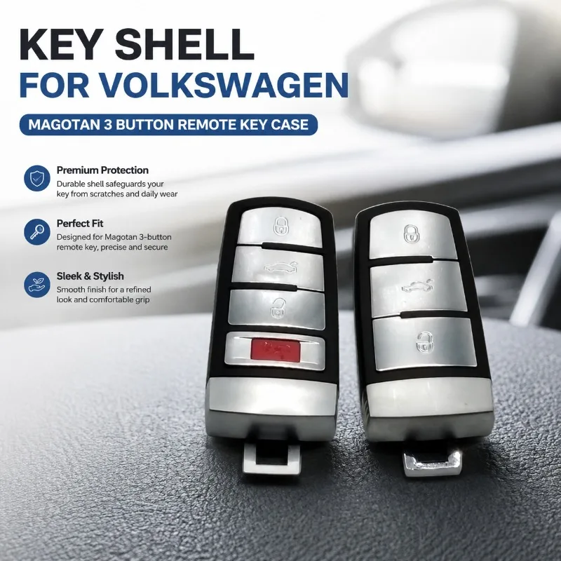 3 Button Remote Key Fob Shell Replacement Protective Case Cover Compatible with Volkswagen Magotan Auto Key