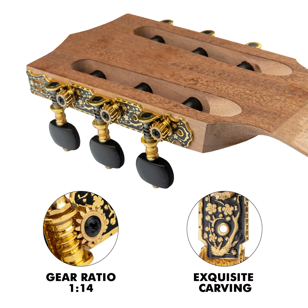 LOOK Alice AO-020HV3P Classical Guitar Tuners 1:14 Gear Ratio Gold-plated Alloy Panel High Quality Machine Head w/ Ebony Button