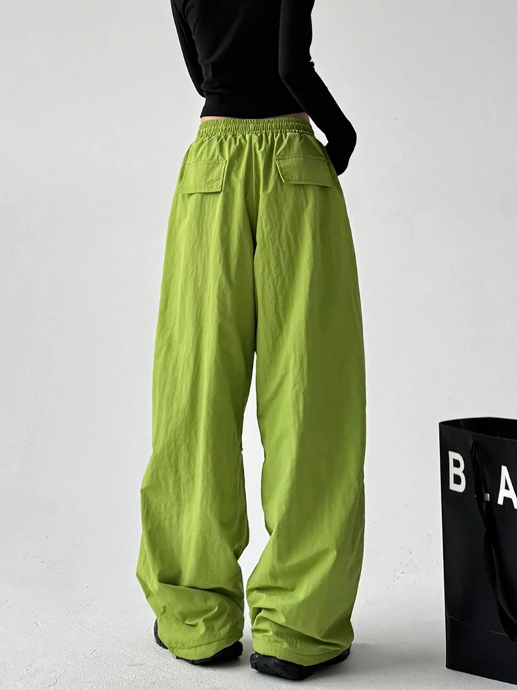 여성용 안감 있는 신축성 있는 허리밴드 루즈핏 와이드 레그 캐주얼 팬츠 가을 겨울 편안한 루즈핏 롱 팬츠 작업복