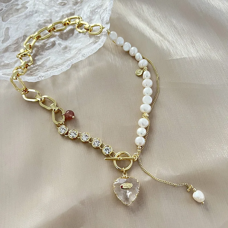 100% Natural Freshwater Pearl 14K Gold Filled Elegant Shiny Crystal Love Heart Ladies Necklace For Women Wedding Gifts No Fade