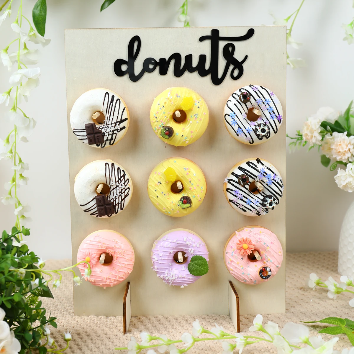 Donut Wall Stand Wooden Double Sided Doughnut Rack Birthday Party Table Decor Baby Shower Wedding Favors Mariage Party Supplies