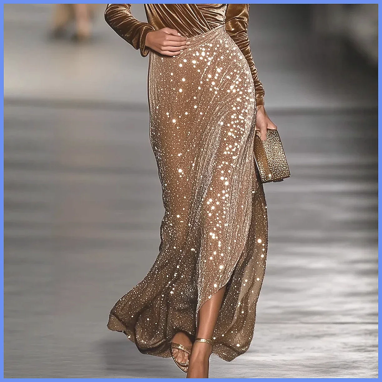 Abito da Sera Vintage in Velluto con Patchwork e Paillettes, Elegante Vestito Aderente da Cerimonia per Donne