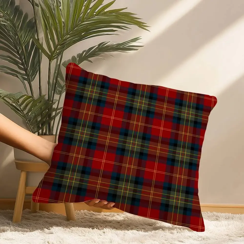 Red Green Tartan Plaid Throw Pillow Cover Scottish Check Cushion Case Vintage Home Decor Pillowcase for Sofa