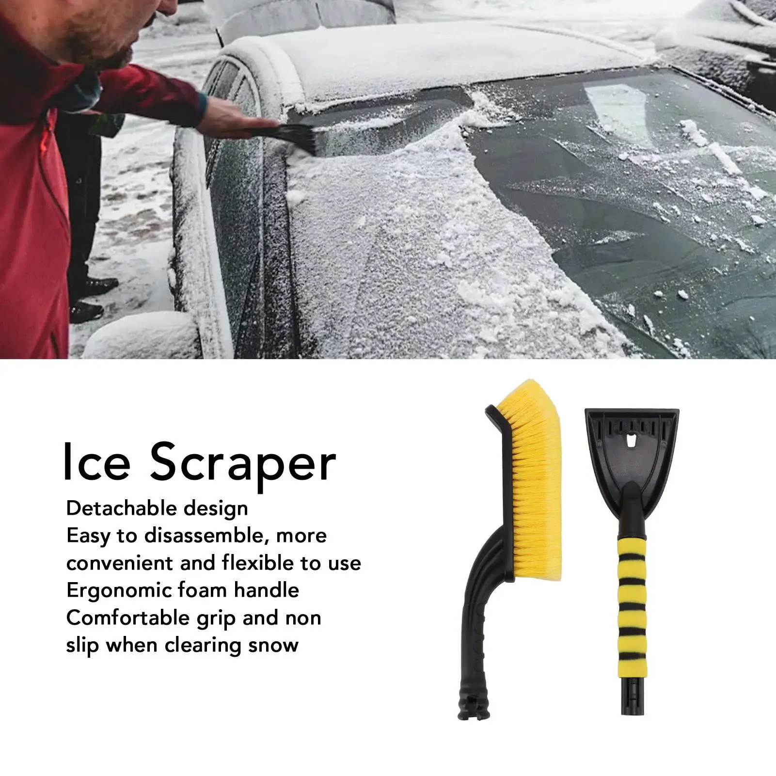 Detachable Snow Brush  Scraper with Ergonomic Grip - Vehicle Snow Removal Tool