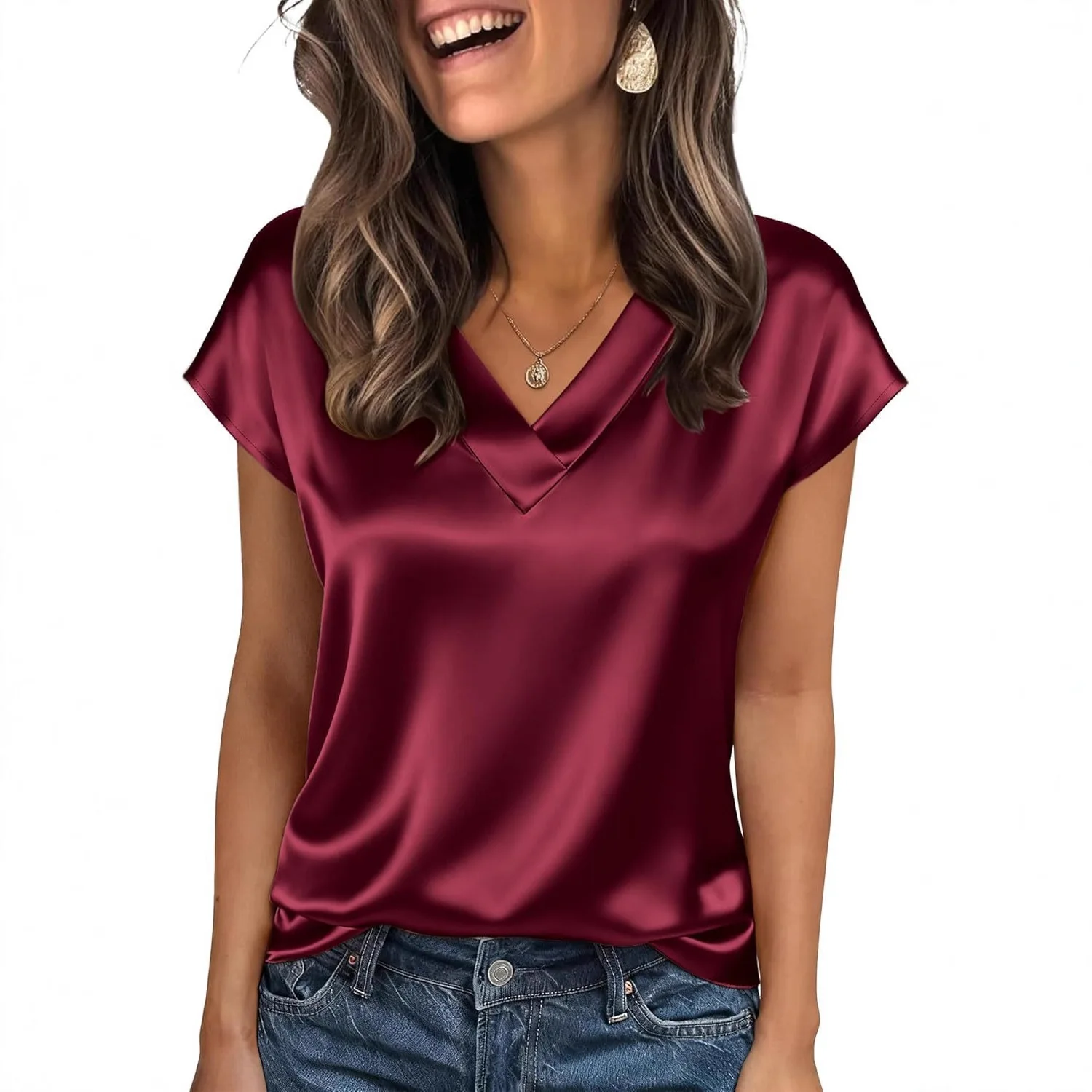 20 Colors Summer Women's Satin V-neck Shirt Short-sleeved Glossy Fashion Top Korean Commuter Versatile Inner Shirt for Female view 3