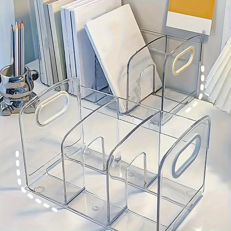Desk Organizer Divided Book Stand Desktop Sorting Rack Study Supplies Convenient Clear Acrylic Bookends With Handle