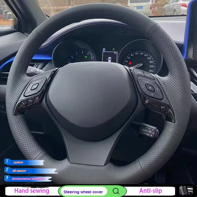 

Black Microfiber Leather Hand-stitched Car Steering Wheel Cover For Toyota C-HR CHR 2016 2017 2018 2019 Izoa Car Accessories