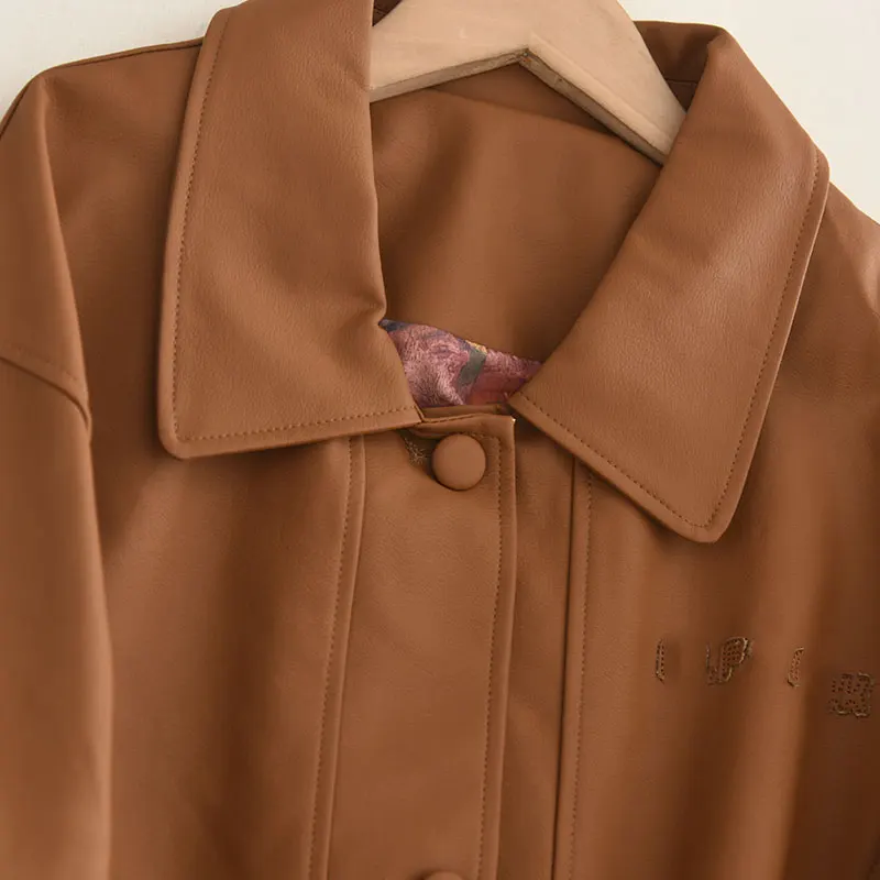 カジュアルスレスイートクールスレシンプルマッチカジュアルスリミングPUレザージャケットコート女性用秋新作