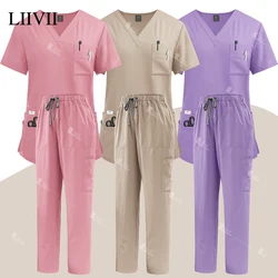 Uniformi mediche per donna uomo tasche con scollo a v top pantaloni dritti infermiere medico scrub set abbigliamento da lavoro ospedaliero abiti da lavoro chirurgici