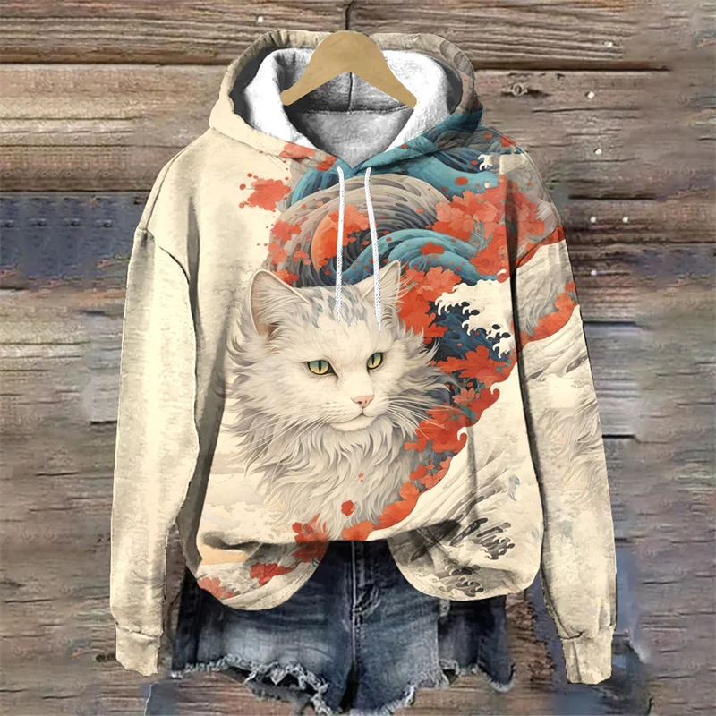 Ukiyo-e Pattern Hoodie For Men Elephant Eagle Turtle 3D Print Long Sleeves Casual Pullover Street Tops Hoodies Loose Sweatshirt