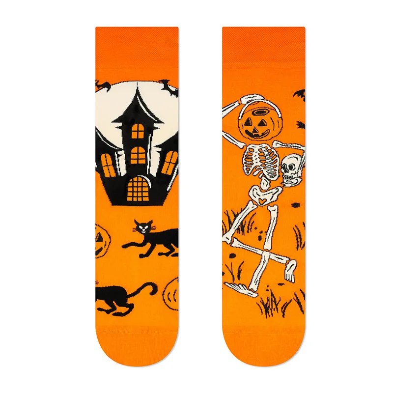 Creative Halloween Funny Unisex Crew Socks Cartoon Pumpkin Skull Men Women Irregular AB Style One Size Novelty Socks Wholesale