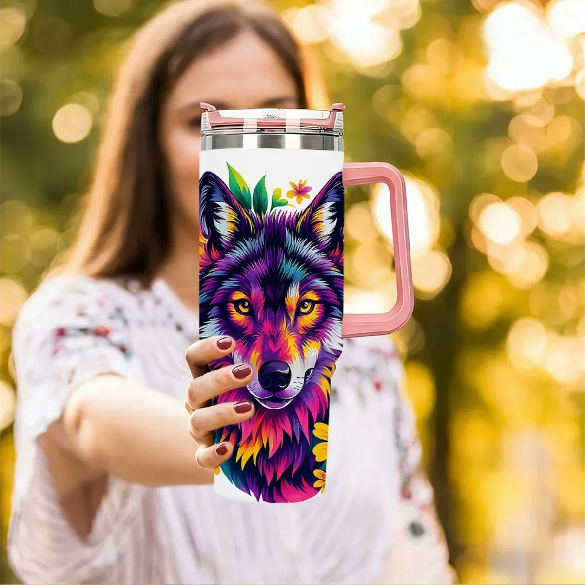 Single Piece 40Oz Stainless Steel Insulated Tumbler, Featuring a Second-Generation Handle And a Third-Generation Locking Lid, Complete with a Straw And Cap, Showcasing a Stylish And Creative Design - Double-Layer Vacuum Insulated Travel Mug