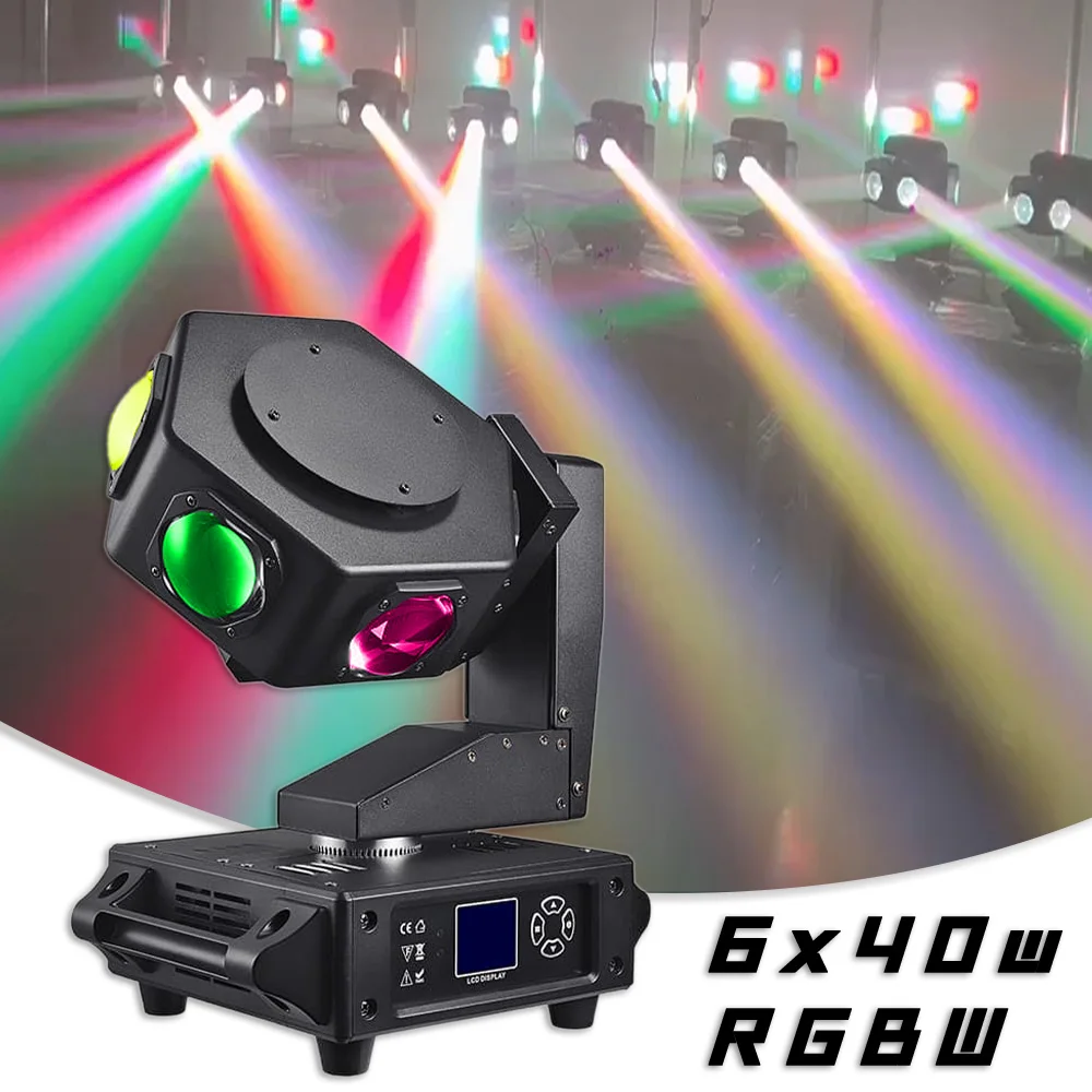 

LED 6x40W RGBW Beam Moving Head Infinite Rotation Party Stage Lighting DMX512 Music Control For Home Party Dj Disco Wedding Lamp