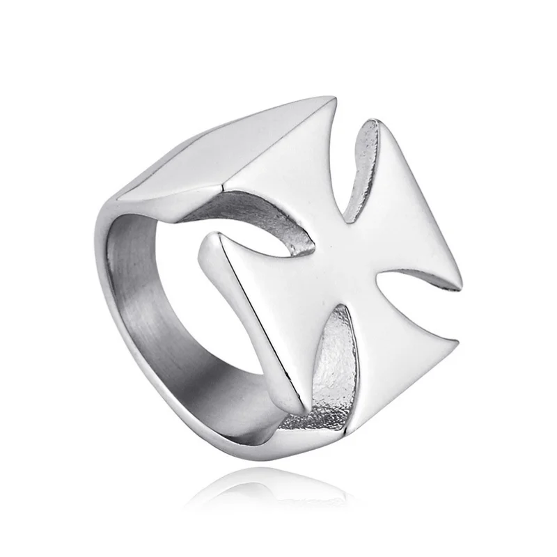 Cross Knights Templar Ring for Men Stainless Steel Maltese Iron Rings Simple Male Jewelry