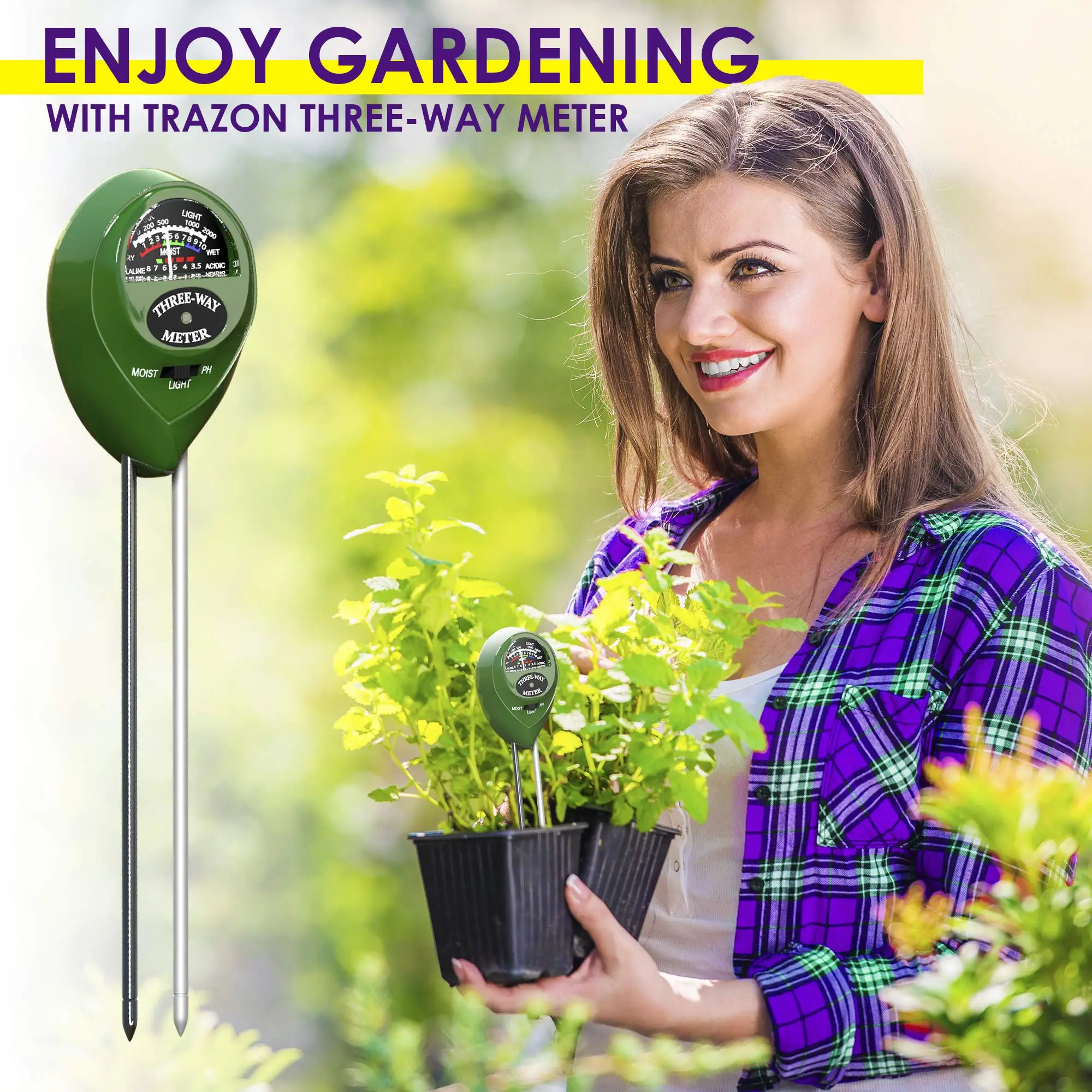 3 In 1 Soil Moisture Meter PH Acidity Water Acidity Analyzer Acidity Humidity Sunlight Tester Garden Flowers Moist Sensor Tester