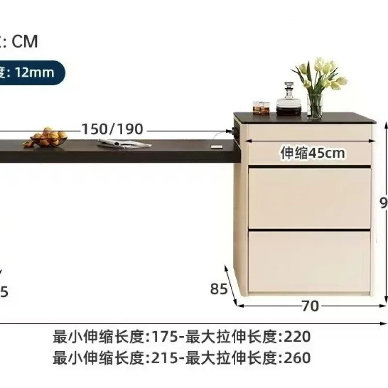 &Retractable island table integrated modern simple rock slab dining table kitchen island circular arc household small apartment