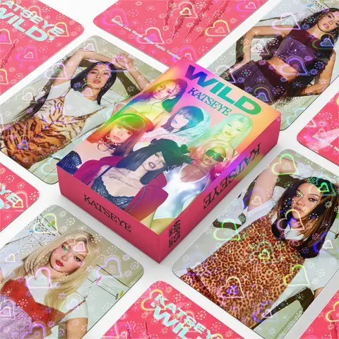 60Pcs/Set Idol KATSEYE WILD Album Heart Shape Holographic Lomo Cards 3Inch Laser Photocards HD Printed Fan Collection Gift