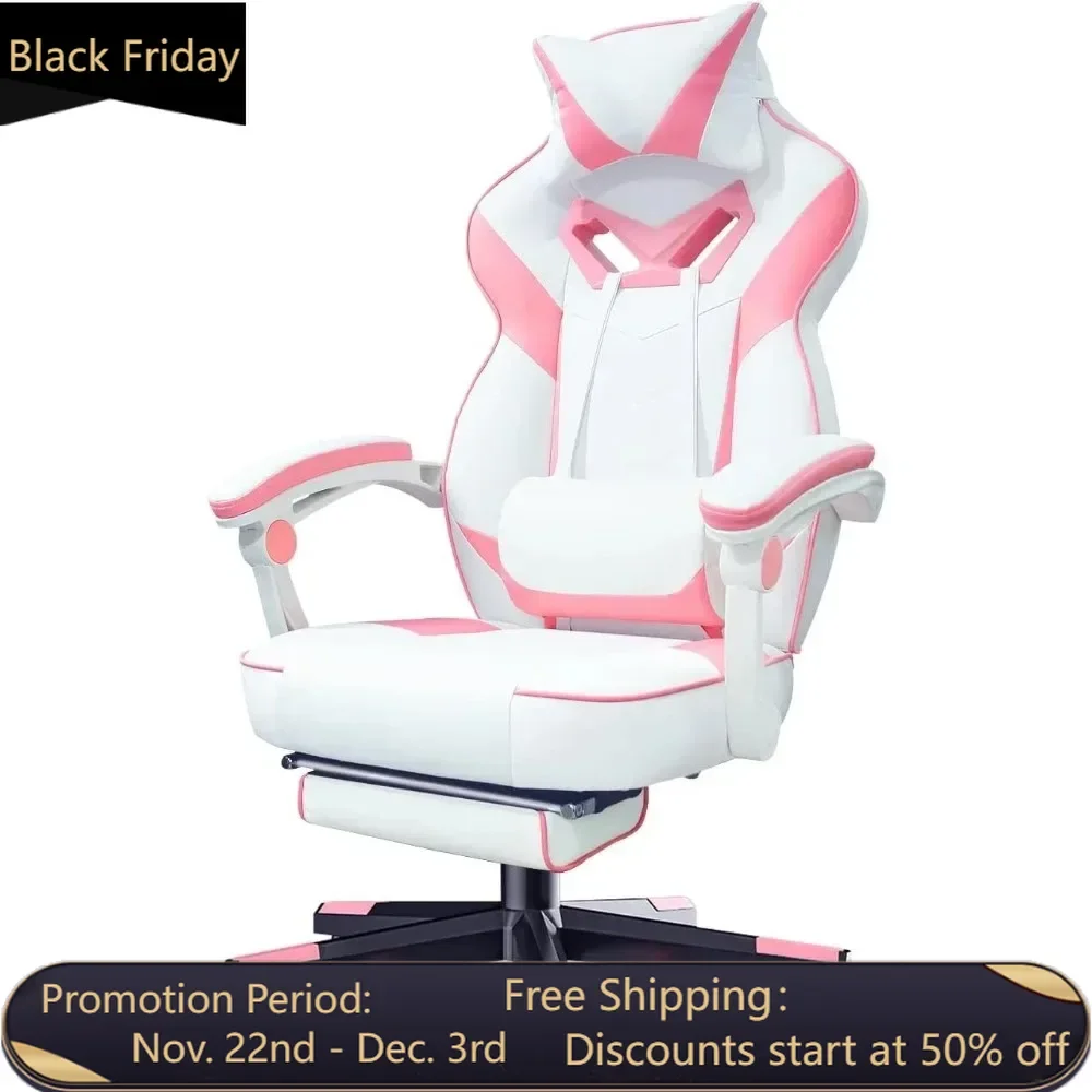 Pink Gaming Chair with Footrest Ergonomic Oversized, Video Game Chairs with Lumbar and Head Pillow, for Adults Teens Secret Lab