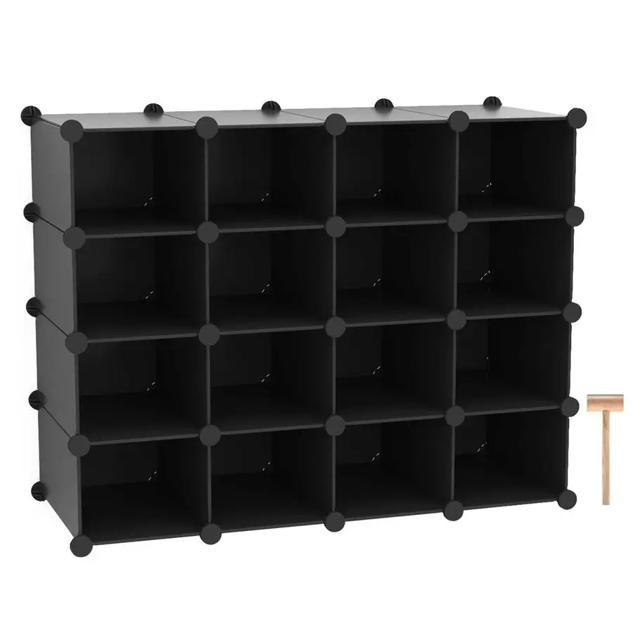 

Plastic Shoe Rack,16Cube Modular Shoes Storage Stand, Multifunction Closet Cabinet, Stackable Shoe Organizer Units for Bedroom