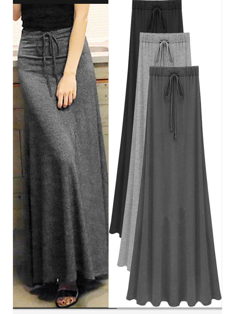 plus Size Extra Large Thickened Side Slit A-Line Skirt Women's Summer Long Skirt Belted Slim Fit Winter Heavy Modal Fiber Hig...