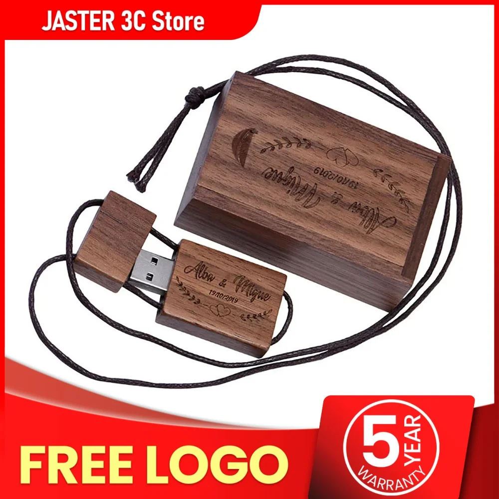 

JASTER Lanyard Wooden USB Flash Drive Red Wood Pendrive 4GB 16GB 32GB 64GB Bamboo Memory Stick Wedding Gifts Free Custom Logo