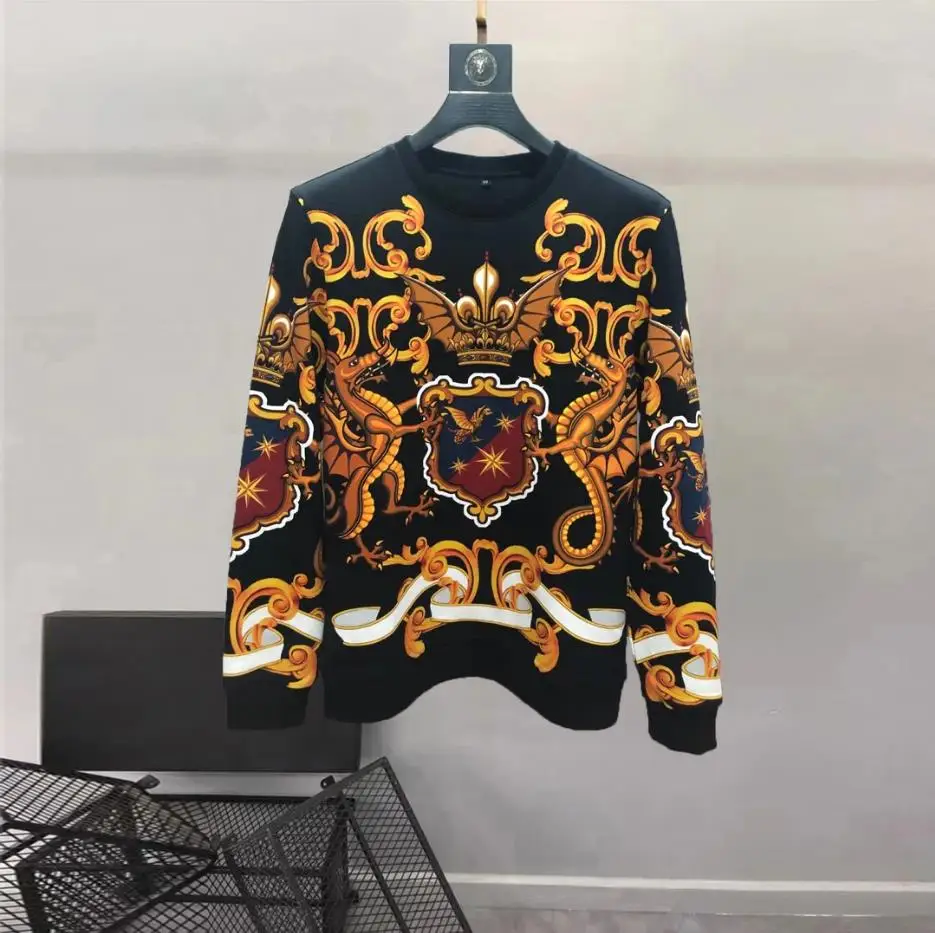 Europe and the United States men's 2024 winter new Round neck Long sleeve vintage seahorse print Fashion hoodie