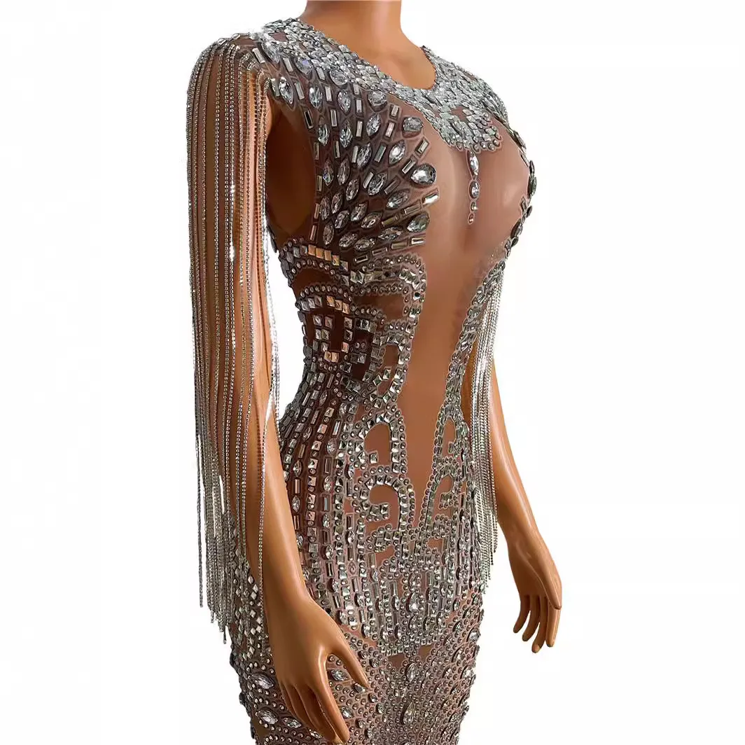 2025 nuevo verano De las mujeres De lujo con cuentas borla globo Vestido De cóctel Sexy sin mangas cristal brillante Vestido De noche Vestido De fiesta