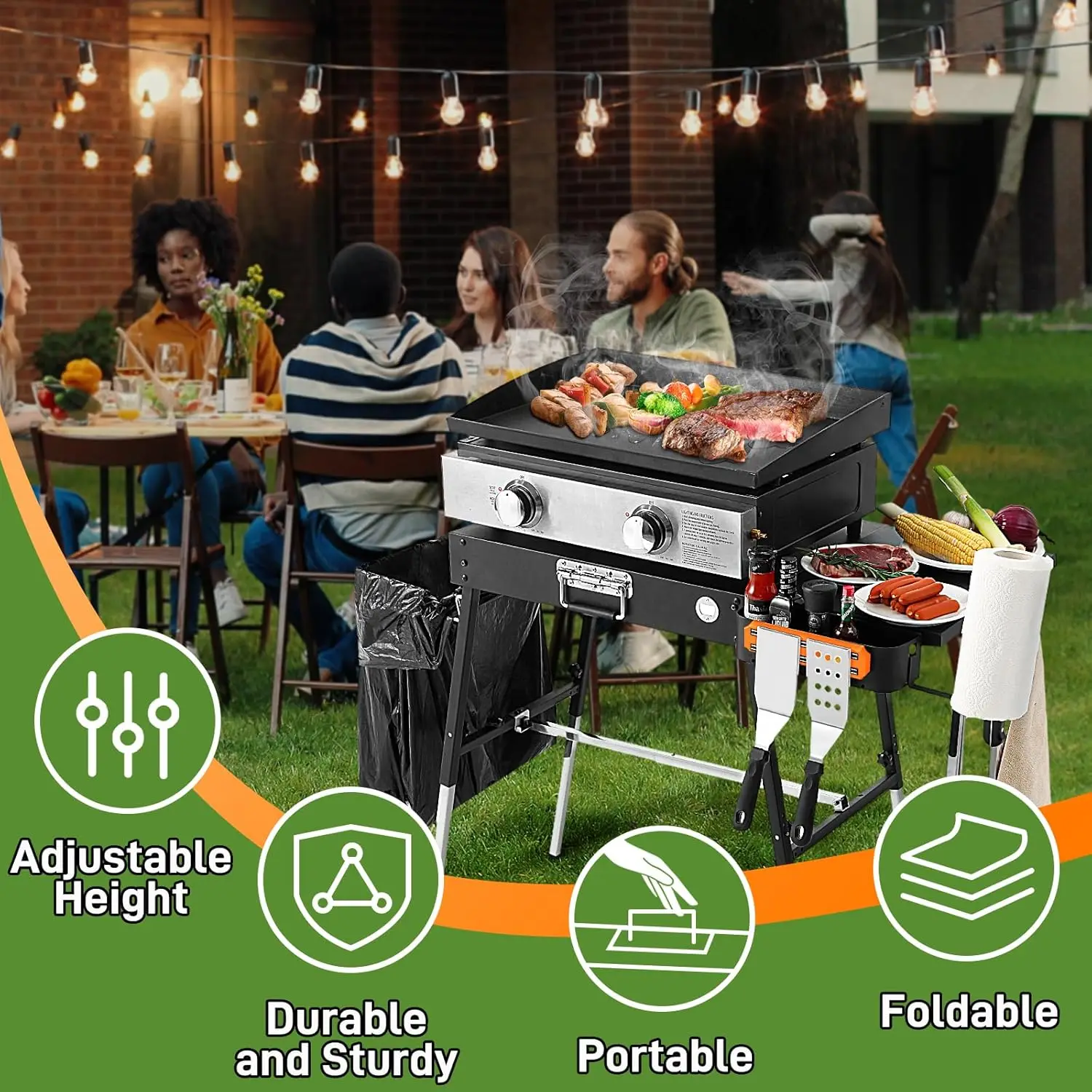 Grill Table for Outside, Blackstone Griddle Stand with Trash Holder | Fit 17