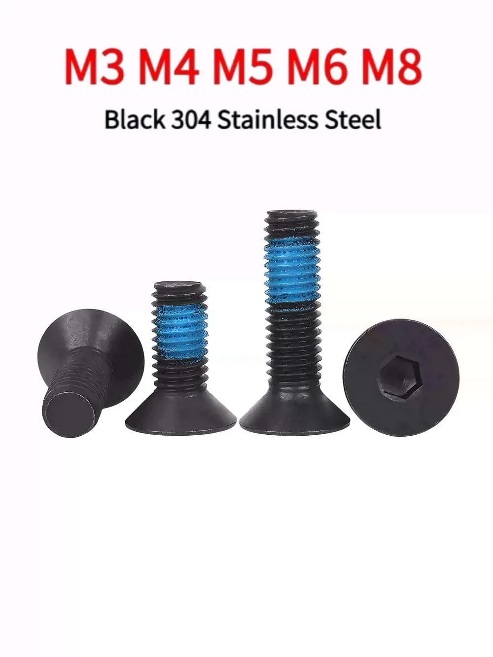 M3‑M8 DIN7991 Hex Socket Countersunk Screw, 304 Stainless Steel Black Flat Head Allen Bolt, DIY Furniture Hardware Screws
