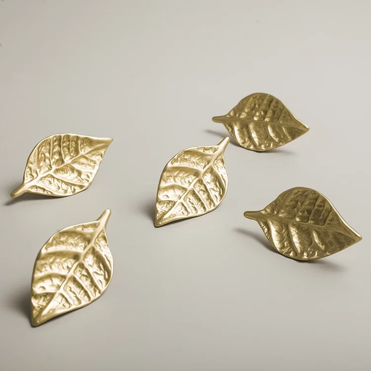 Brass Leaf Knobs Pulls Handles Cabinet Door Drawer Hardware Wardrobe Cupboard Dresser Drawer Knob