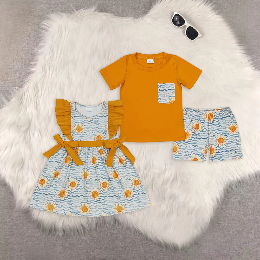

BSSO0897 Wholesale Mtahcing dress baby boy clothes short-sleeved shorts set Summer Boutique toddler girl dresses