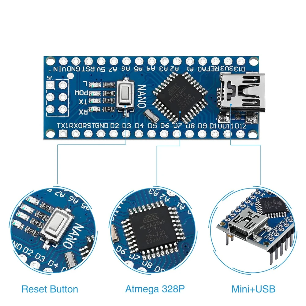 Nano 3.0 Mini Type-C Micro USB Met de bootloader compatibele Nano-controller voor Arduino CH340 USB-driver 16Mhz ATMEGA328P