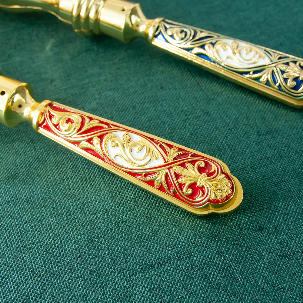 HTISOK Orthodoxer Handkerzenhalter, vergoldet, byzantinischer Stil, christlicher religiöser Ritual-Kerzenhalter für die Kirchenandacht – Detail 9
