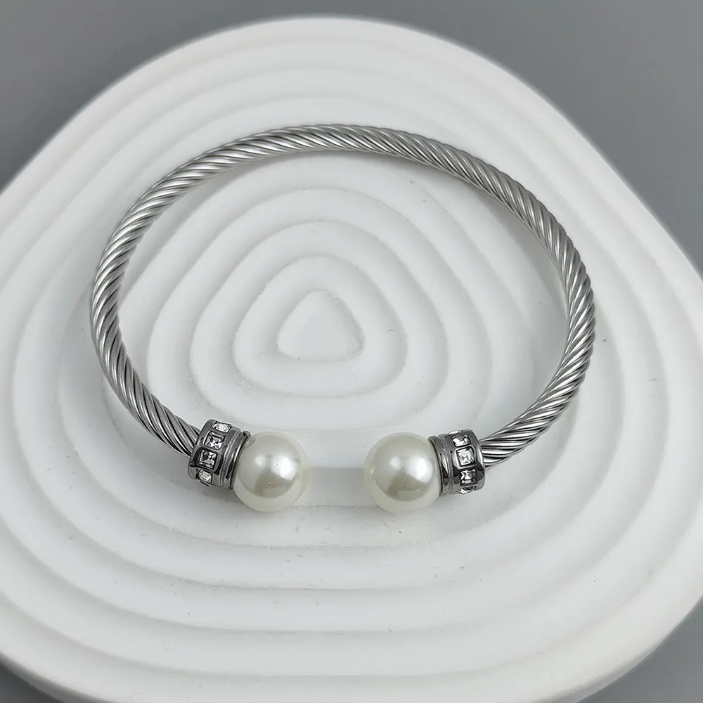 New steel wire button zircon pearl stainless steel gold-plated bracelet 18K, high quality waterproof couple bracelet, wife gift