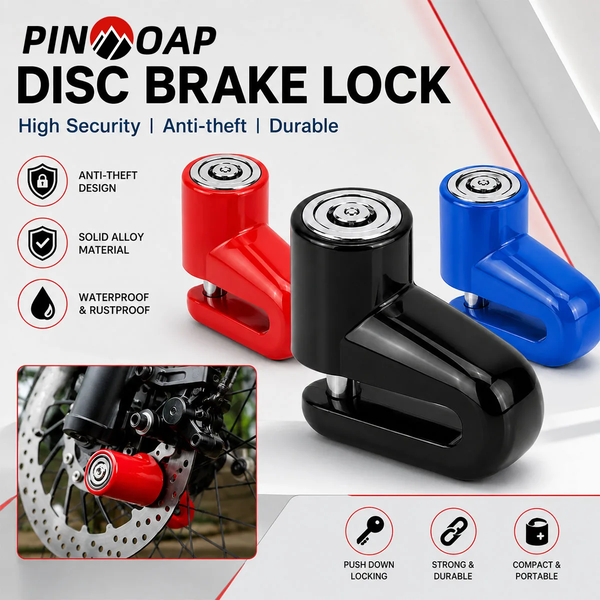PINMOAP 1PC Heavy Duty Disc Brake Lock Anti Theft Wheel Security Lock For Motorcycle Bike Scooter Waterproof Portable Outdoor