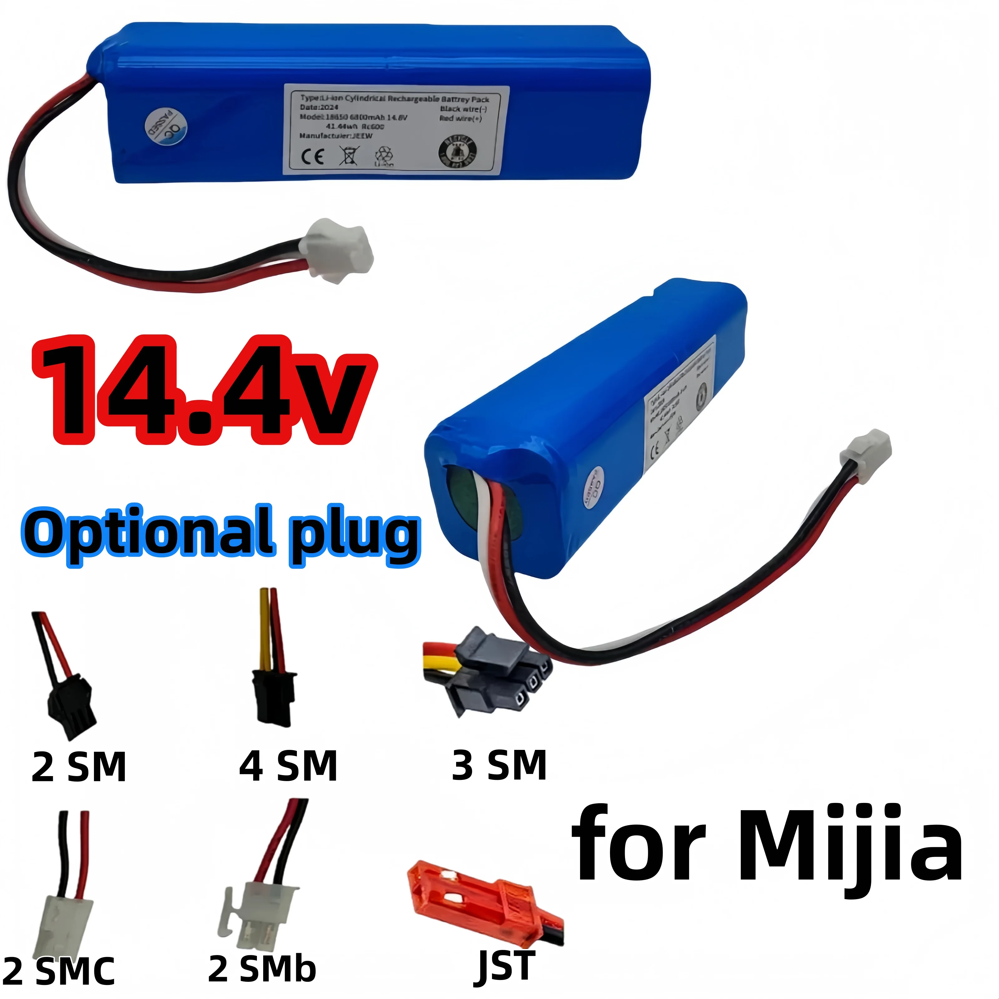 

Аккумулятор для подметальной машины Mijia 4S2P 14,4 В, 2,8 Ач/4,8 Ач/5,2 Ач/6,8 Ач, дополнительная вилка, совместимая с несколькими Mijia Yunmi и т. д.