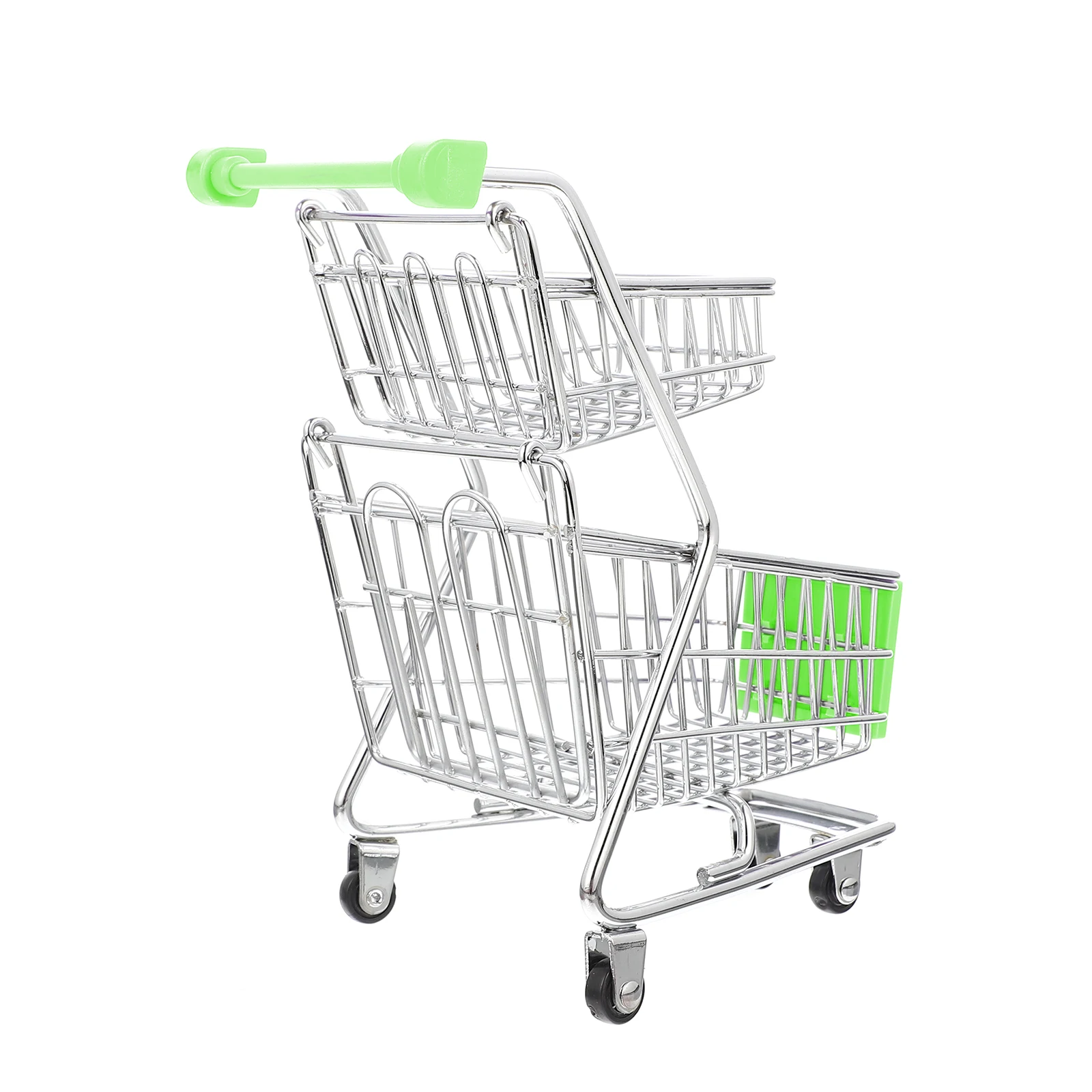 Mini Shopping Cart Toddler Toys Minuture for House Trolley Miniature with Basket Alloy Kid Grocery Baby Rolling