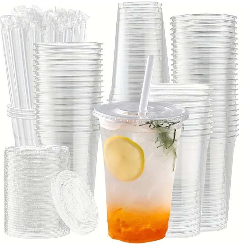 50 Sets of Transparent Plastic Cups for Summer Multifunctional Beverage Cups Suitable for Milk Tea Juice Coffee Milkshake Hot