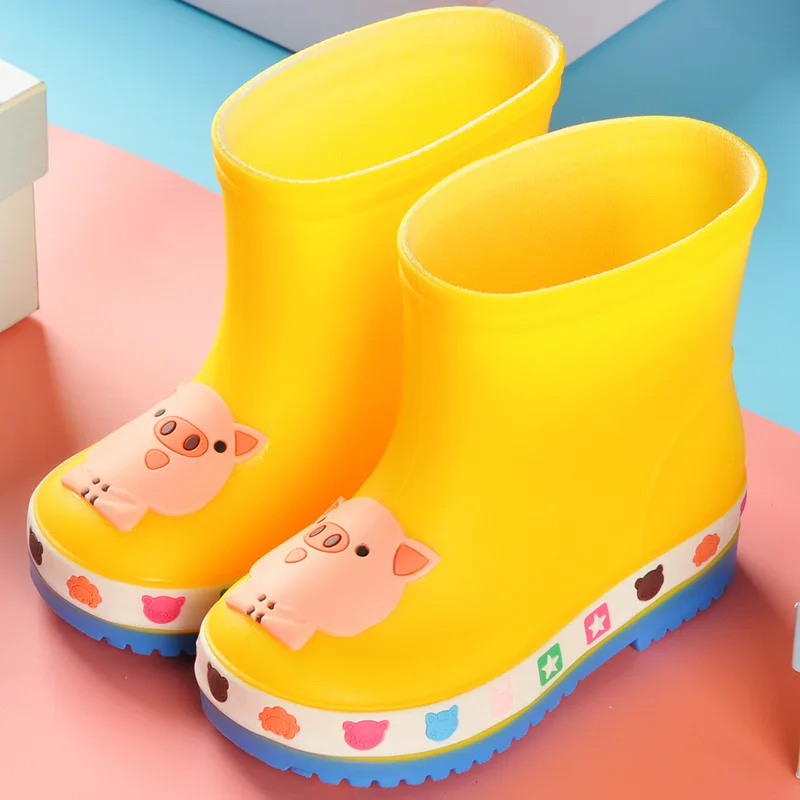 2023 New Boys Girls Fashion PVC Rain Boots Waterproof Kids Cartoon Rainboots Children Non-slip Water Shoes Wellies