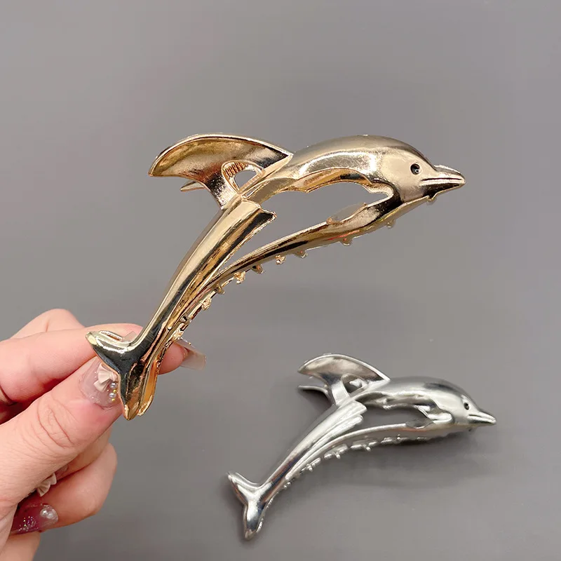 New Women Elegant Gold Silver Dolphin Shape Metal Hair Claw Lady Solid Color Hair Clip Headband Hairpin Fashion Hair Accessories