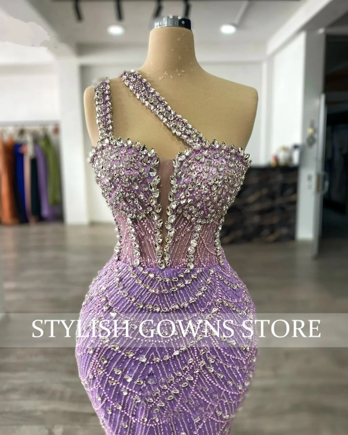 Arabskie Fioletowe Sukienki Wieczorowe Syrenka 2025 Aso Ebi Kryształy Luksusowe Suknie Balowe Sukienki na Drugie Przyjęcie Weselne Długie