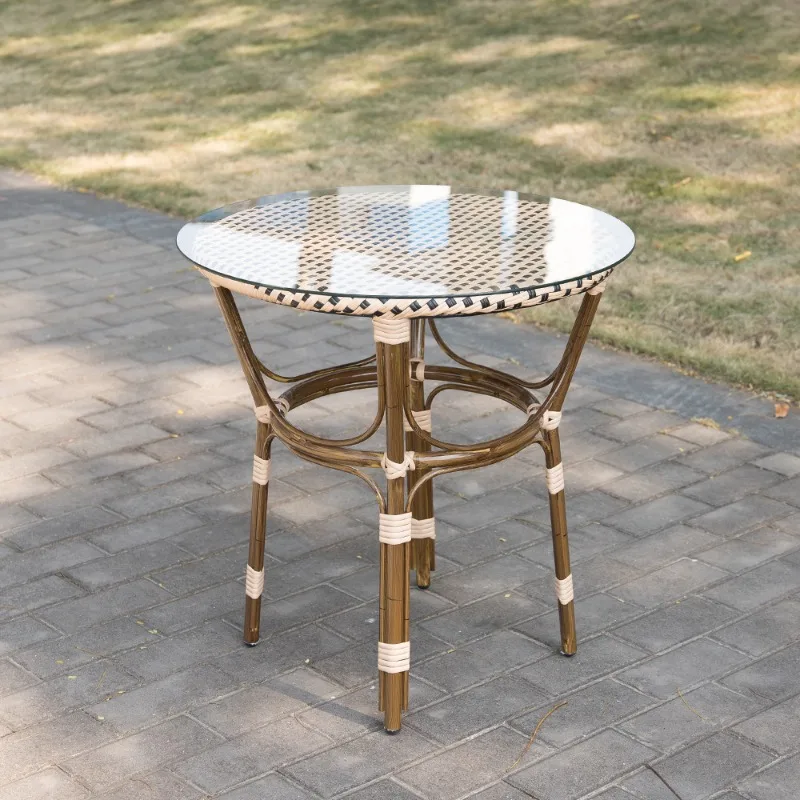 Outdoor round table Outdoor casual rattan table Imitation bamboo aluminum alloy casual negotiation glass table