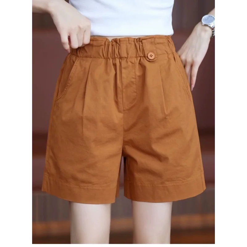 Pantalones cortos de pierna ancha para mujer, finos, elásticos, de cintura alta, informales, holgados, acampanados, novedad de 2025