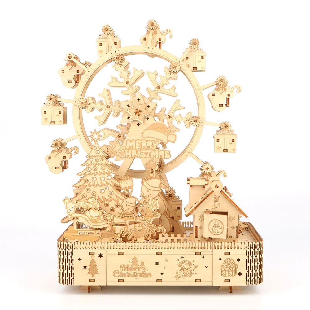 Children's Toys New Christmas Music Box Ferris Wheel Rotatable Wooden Three-dimensional Puzzle Holiday Gift